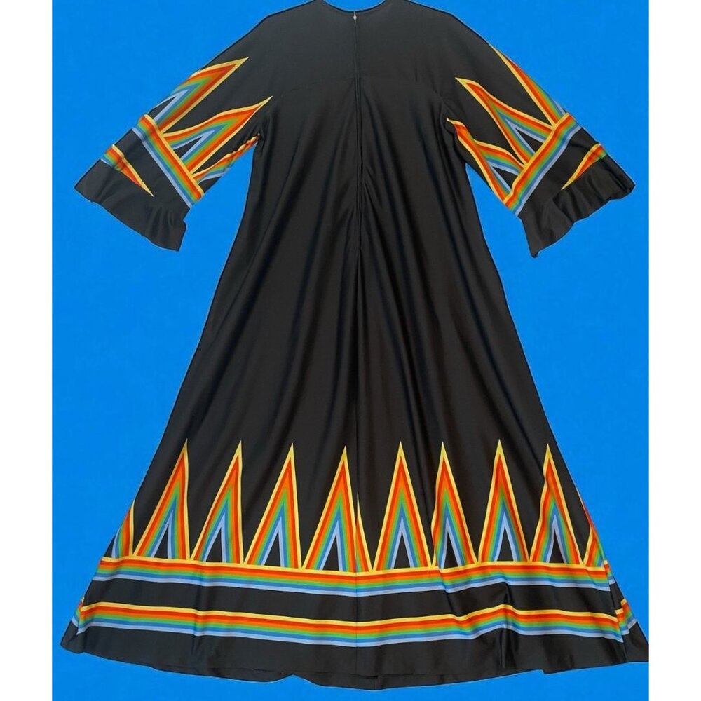 VTG Leslie Joy x Saint James Mod Maxi Dress Caftan Black Multicolor Geometric